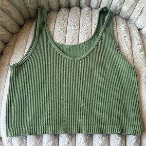 Ribbed V-Neck Cropped Tank Top - Olive Green